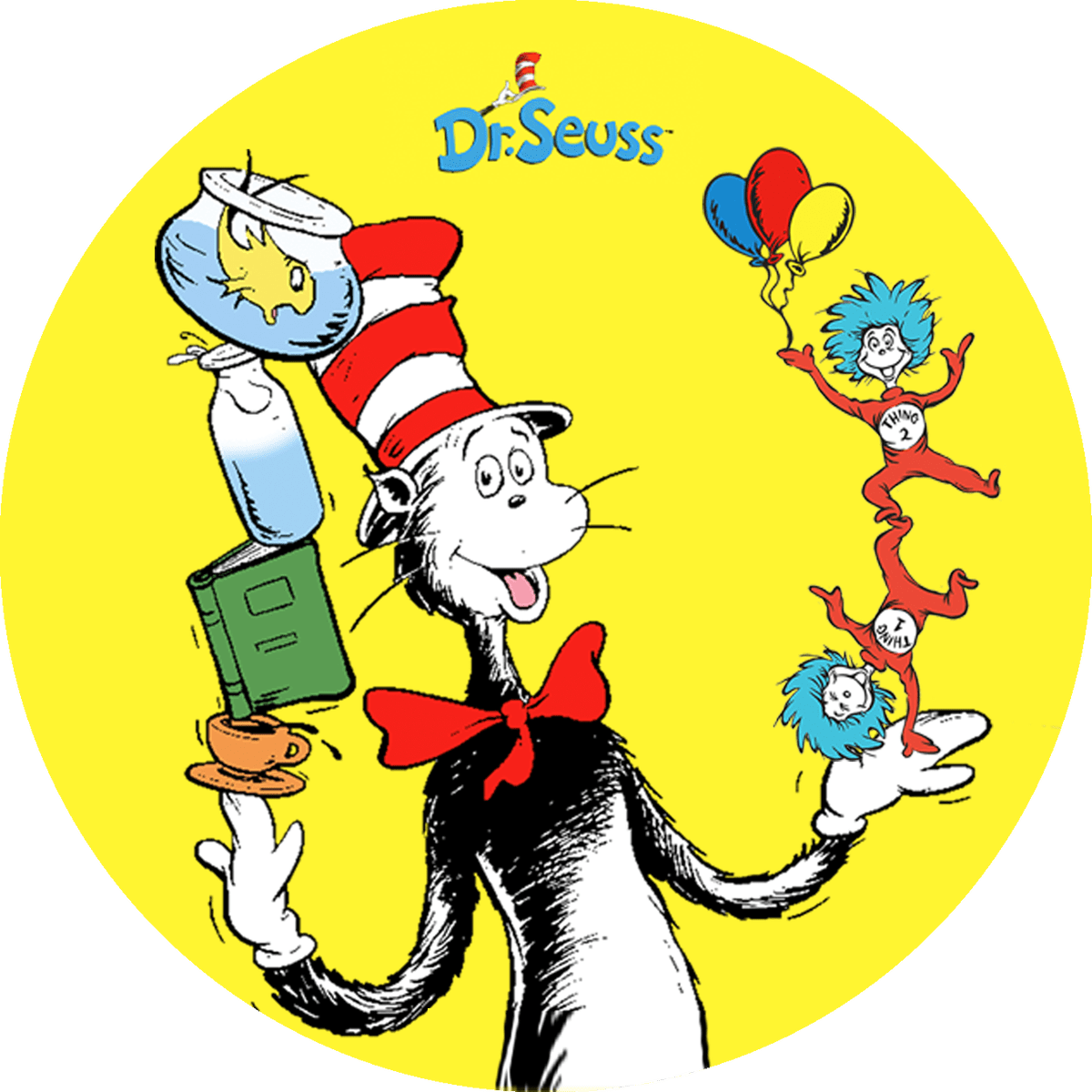 Dr seuss the cat in hat sticker label for bag lollipop party favor clipart image