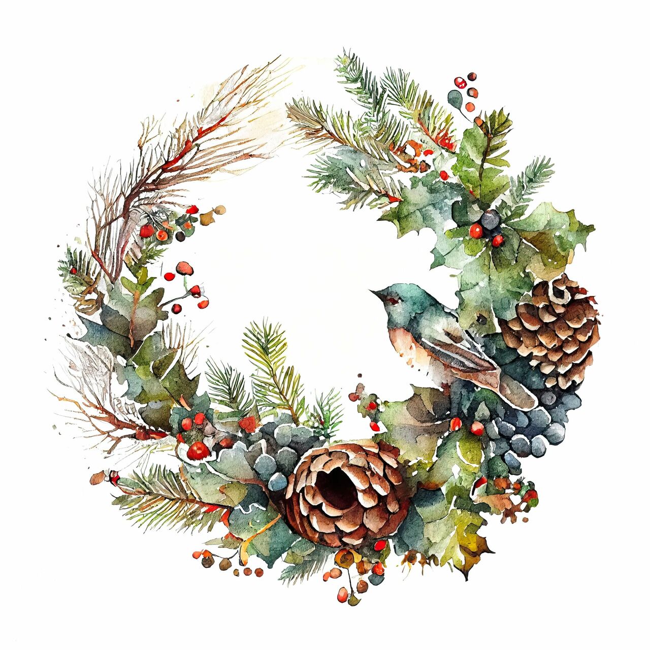 Mistletoe christmas wreath clipart high quality digital card making mixed media paper craft picture