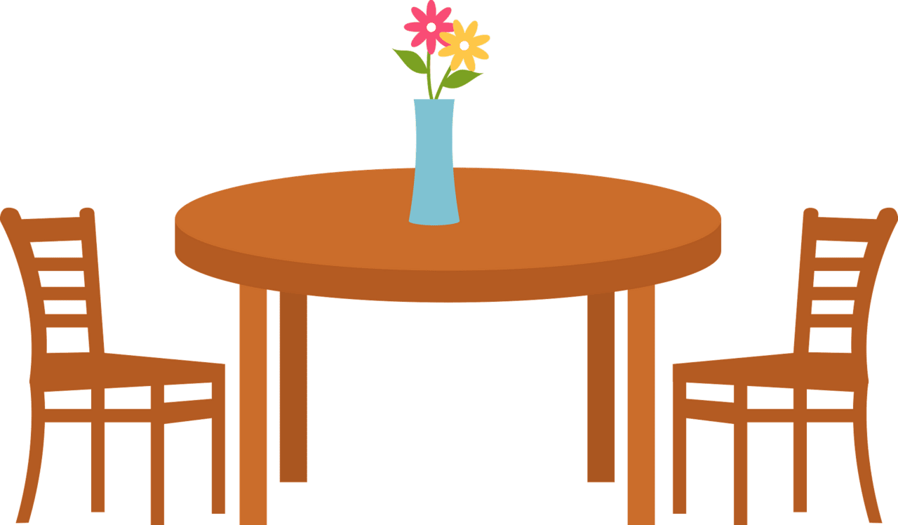 Table with vase and chairs vector clipart images