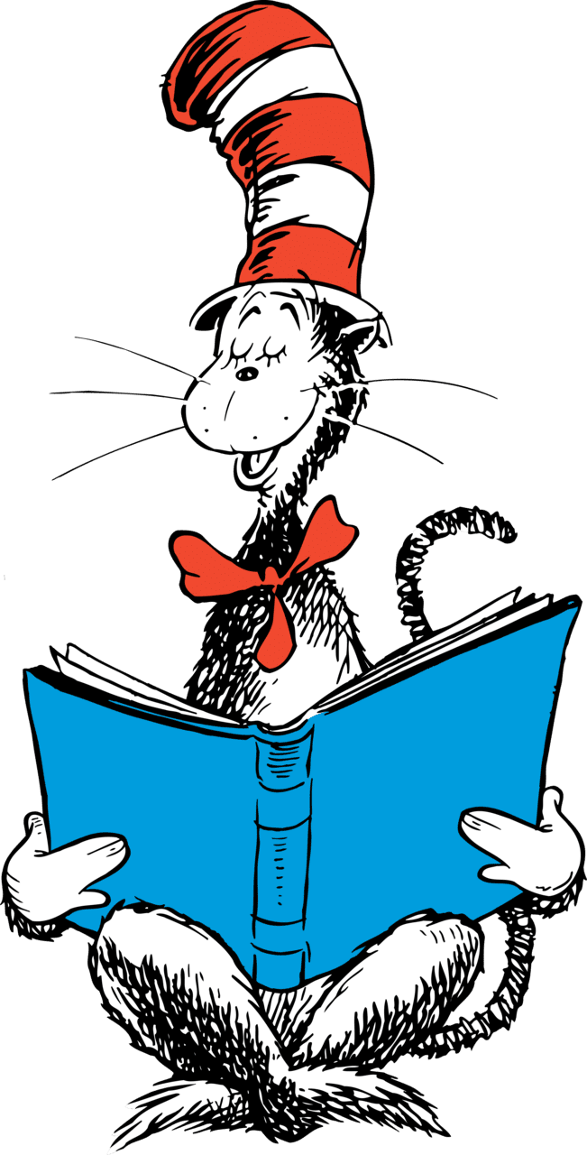 The cat reading book dr seuss clipart teacher day digital transparent