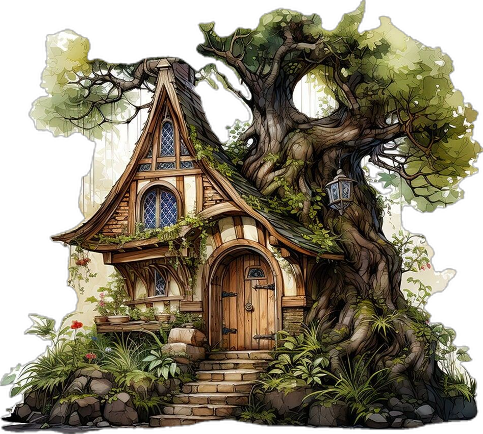 Haunted house tree watercolor cottage forest bundle clip crafting journaling scrapbook digital clipart transparent