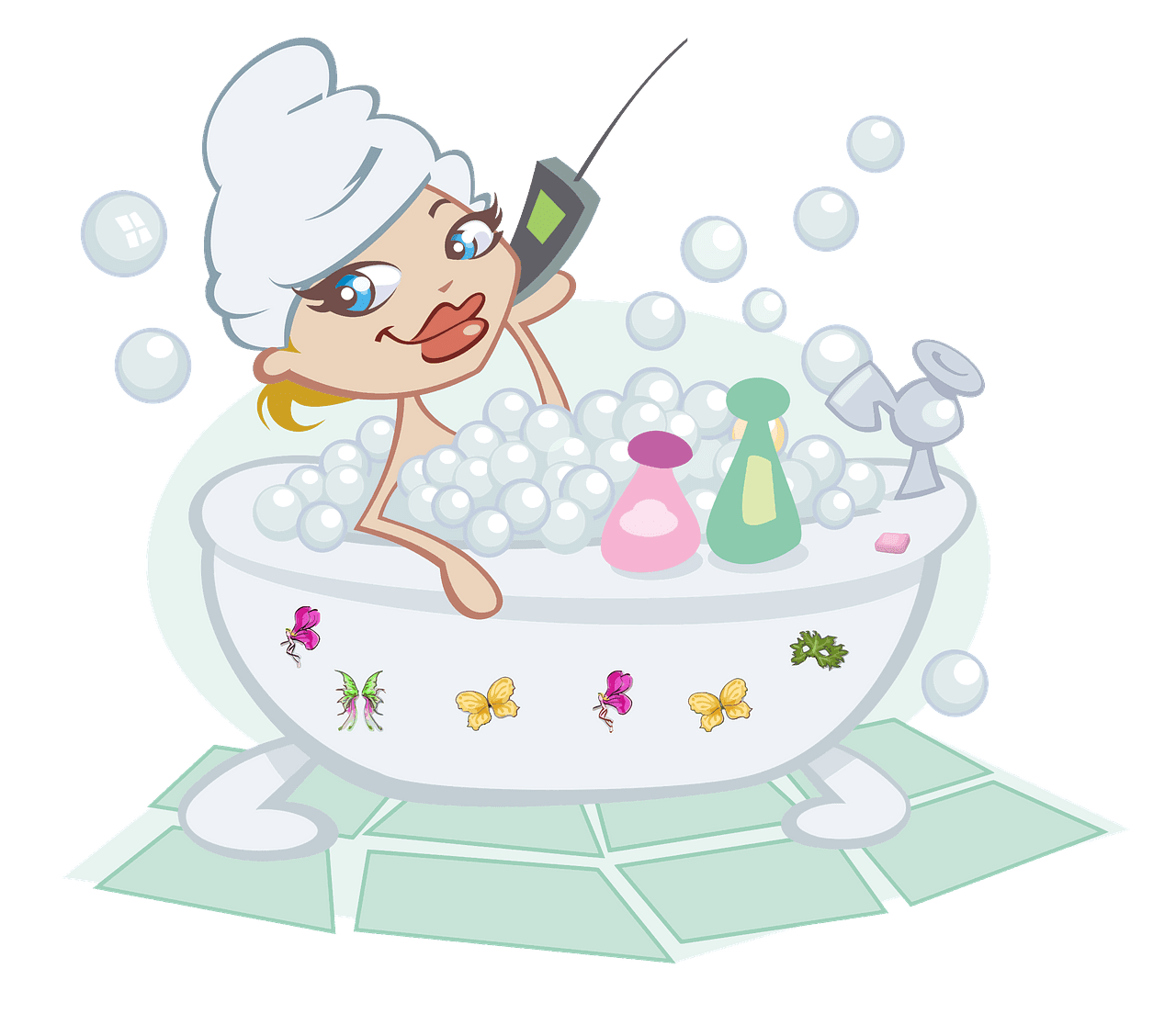 Woman talking the phone in bubble bath vector clipart images