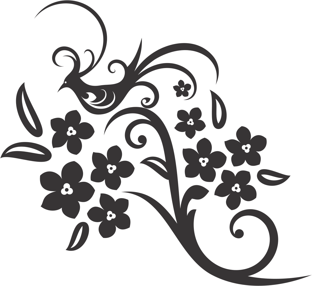 Floral black and white flower design arabesco clipart free