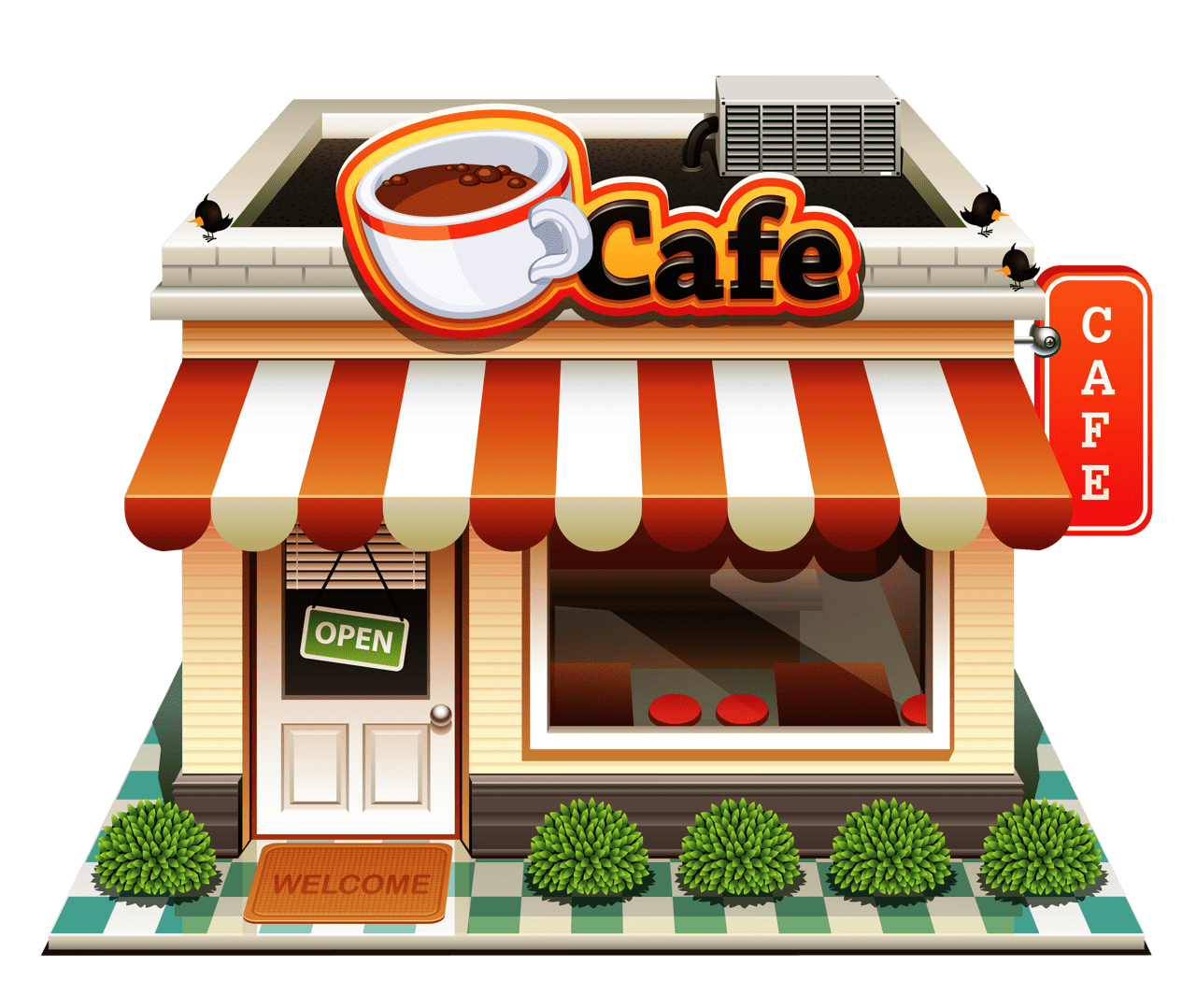 Restaurant cafe city cartoon coffee shop design clipart picture