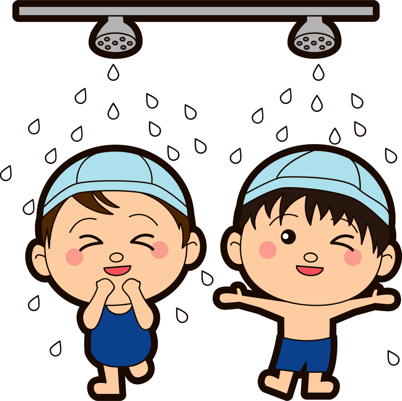 School children wearing swimwear under the shower vector clipart images