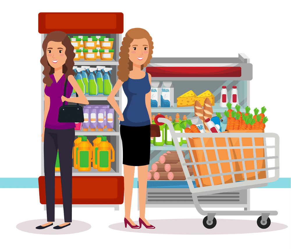 Shopping busy moms and dads benefit from grocery store tour market basket of nutrition services clipart logo