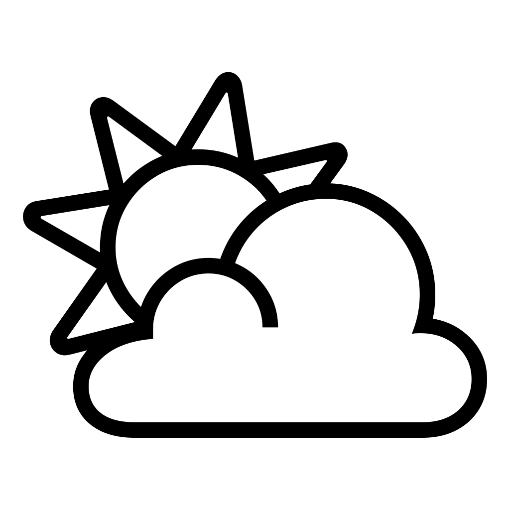 Sun black and white behind cloud emoji clipart background