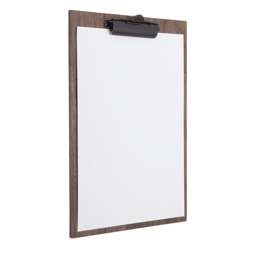 Clipboard klemmbrett quot walnus mit schwarzer klemme uuml notizen oder speisekarten clipart photo