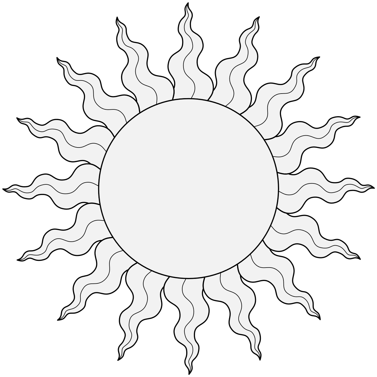 Sun black and white traceable heraldic art clipart vector 2