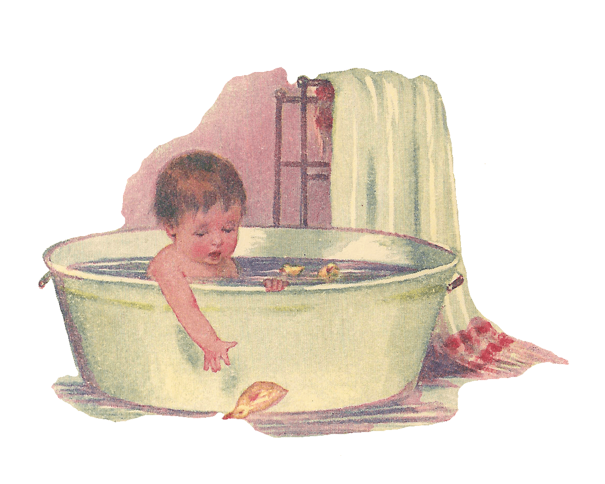 Infant baby clipart taking bath in vintage tub with rubber ducky vector