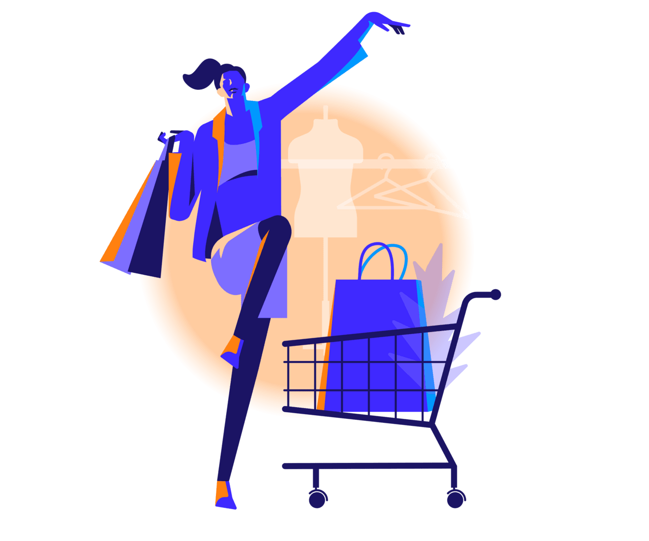 Shopping happy woman go shopp clipart free