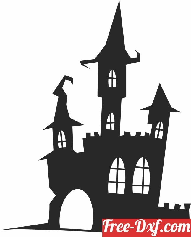 Halloween black and white scary house dxf clipart background