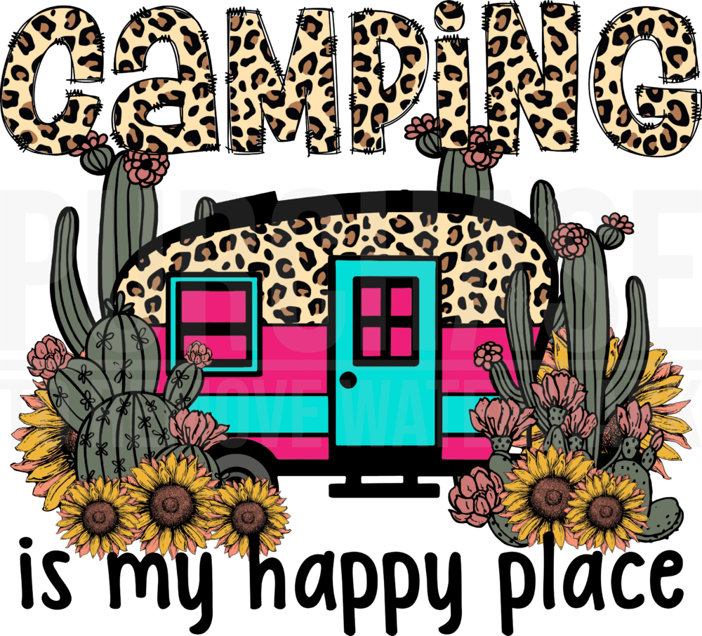 Camper camping is my happy place clipart vector