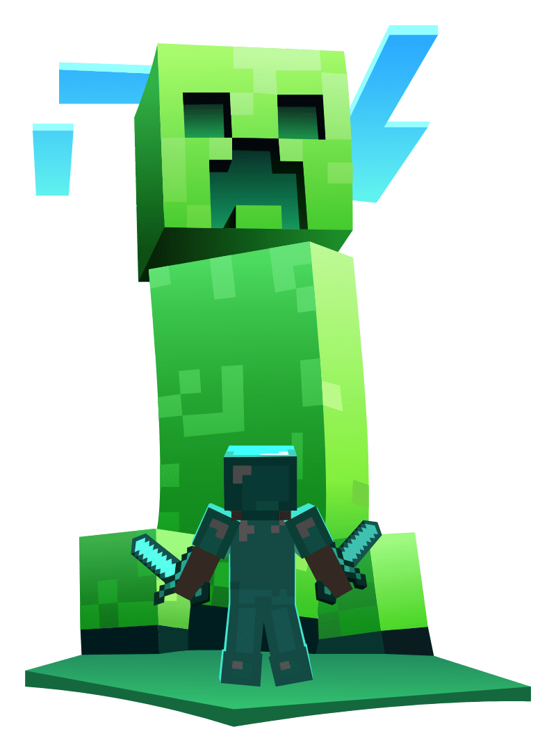 Minecraft giant creeper and steve clipart free