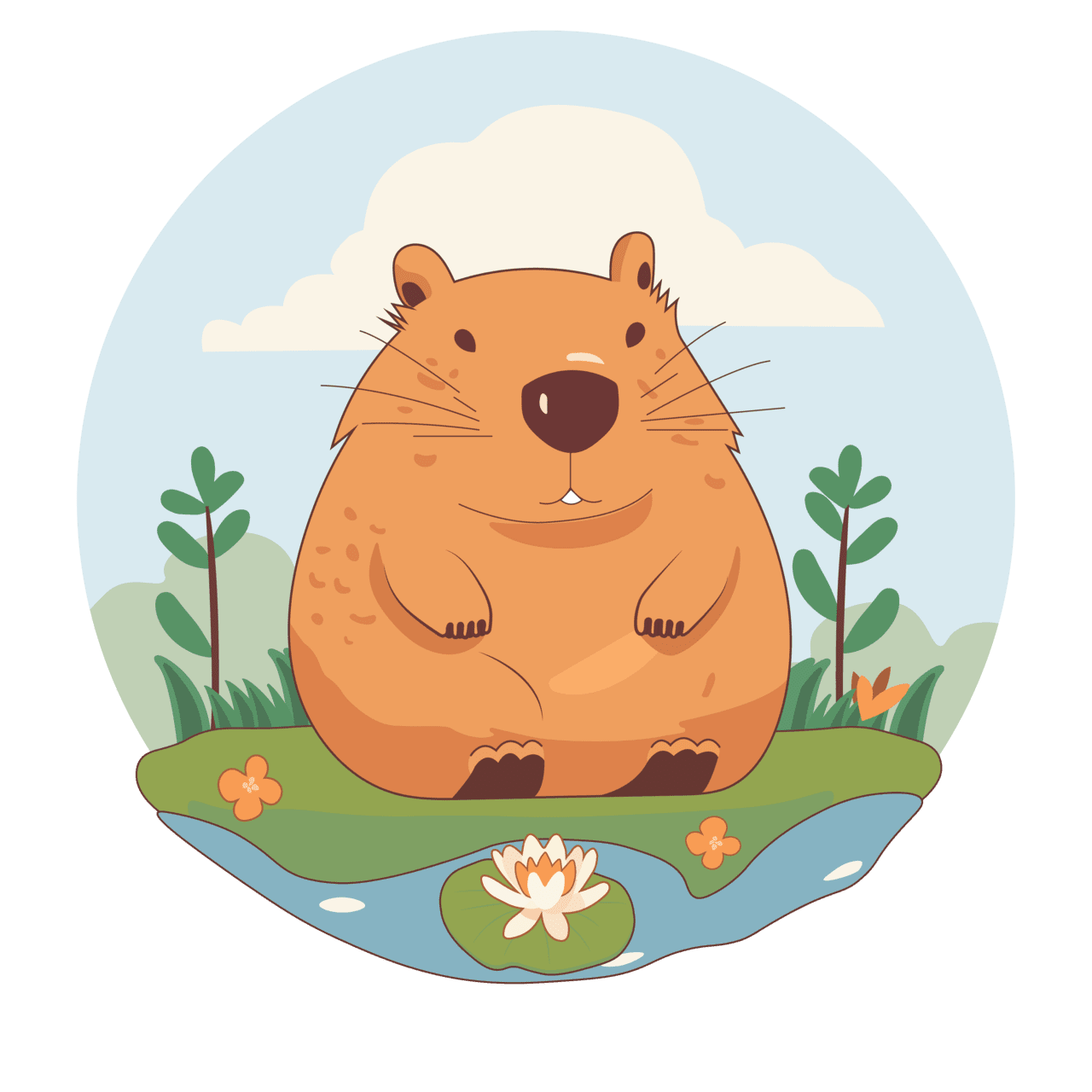 Groundhog cartoon summer capybara by daria chudarina clipart logo