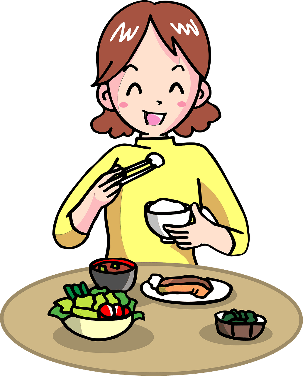 Dinner woman is eating meal vector clipart images