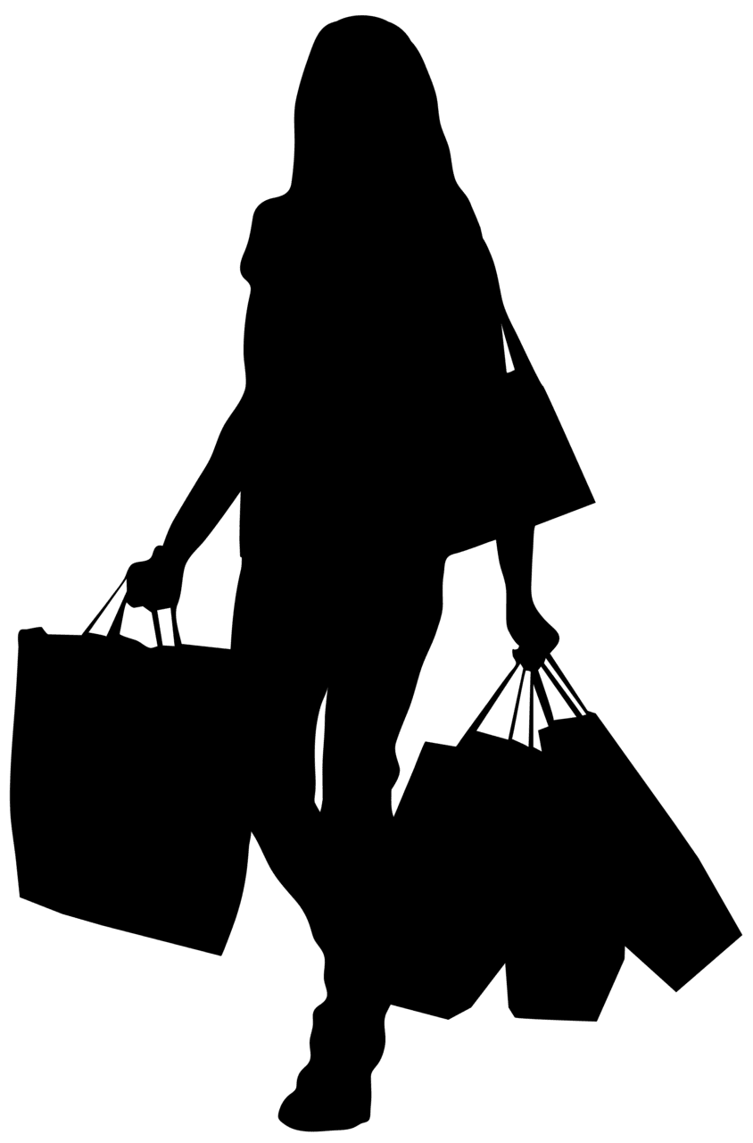 Female silhouette with shopping bags clipart image high quality images and