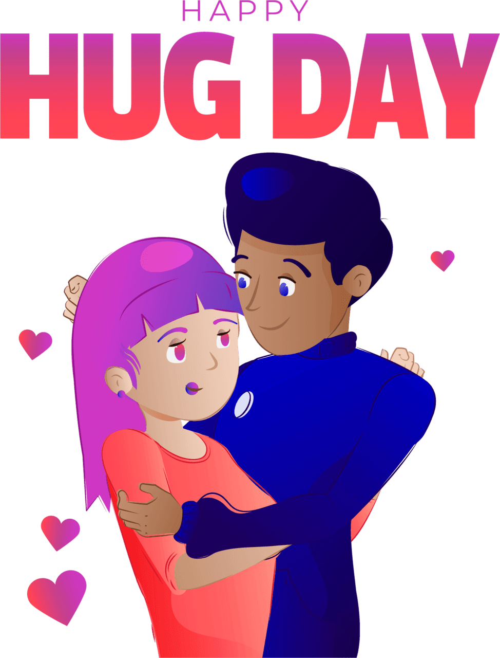 Happy couple hugging concept hug day clipart clip art