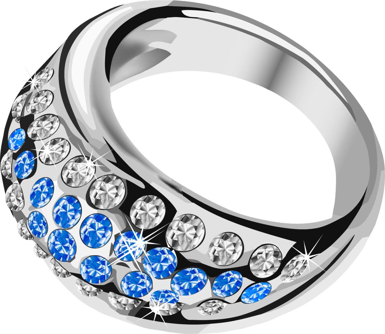 Wedding ring silver with blue diamond clipart vector