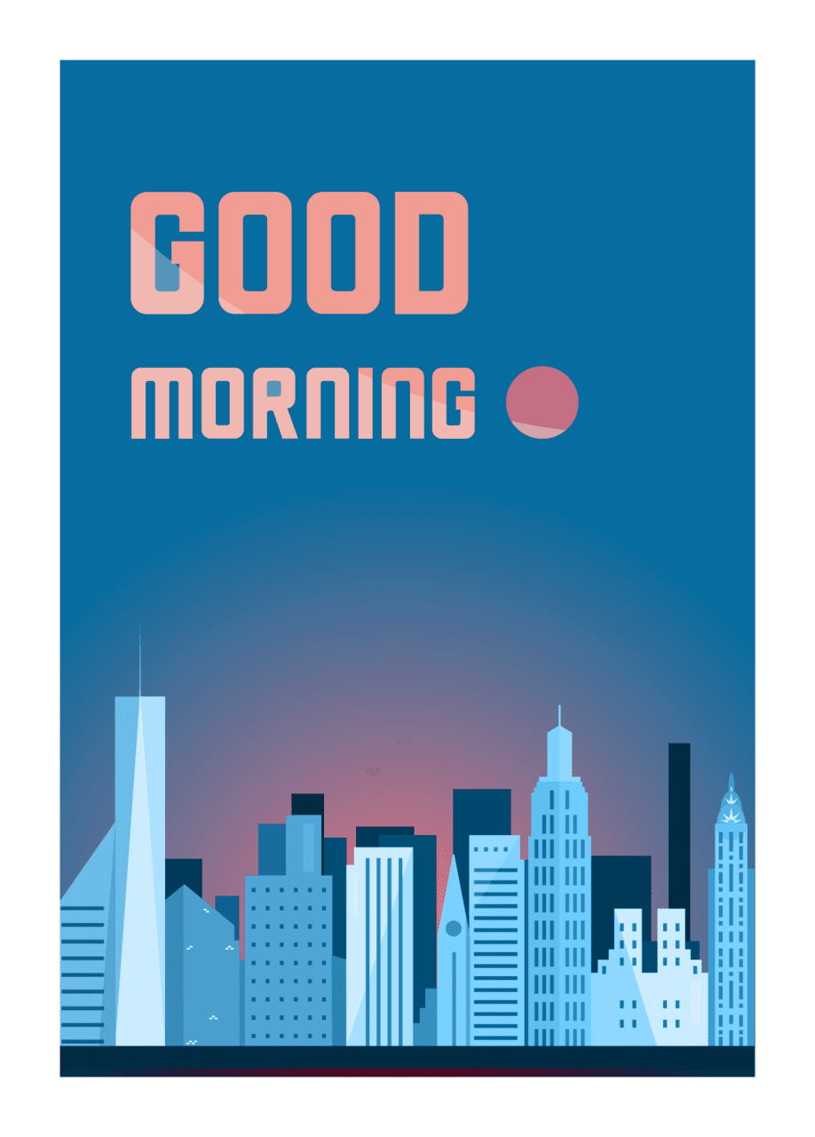 Postcard good morning city skyline clipart image