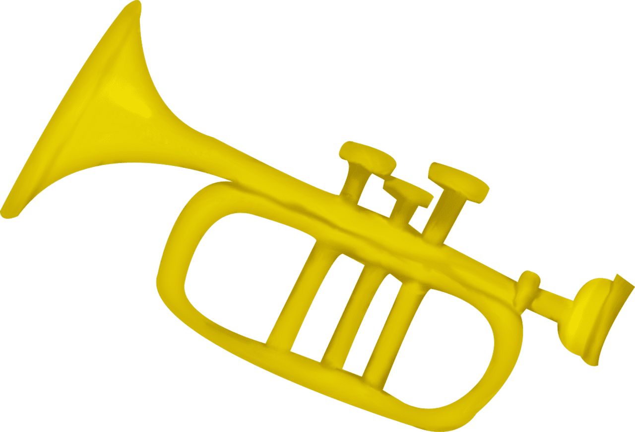 Cartoon trumpet clipart black and white yellow image with no background