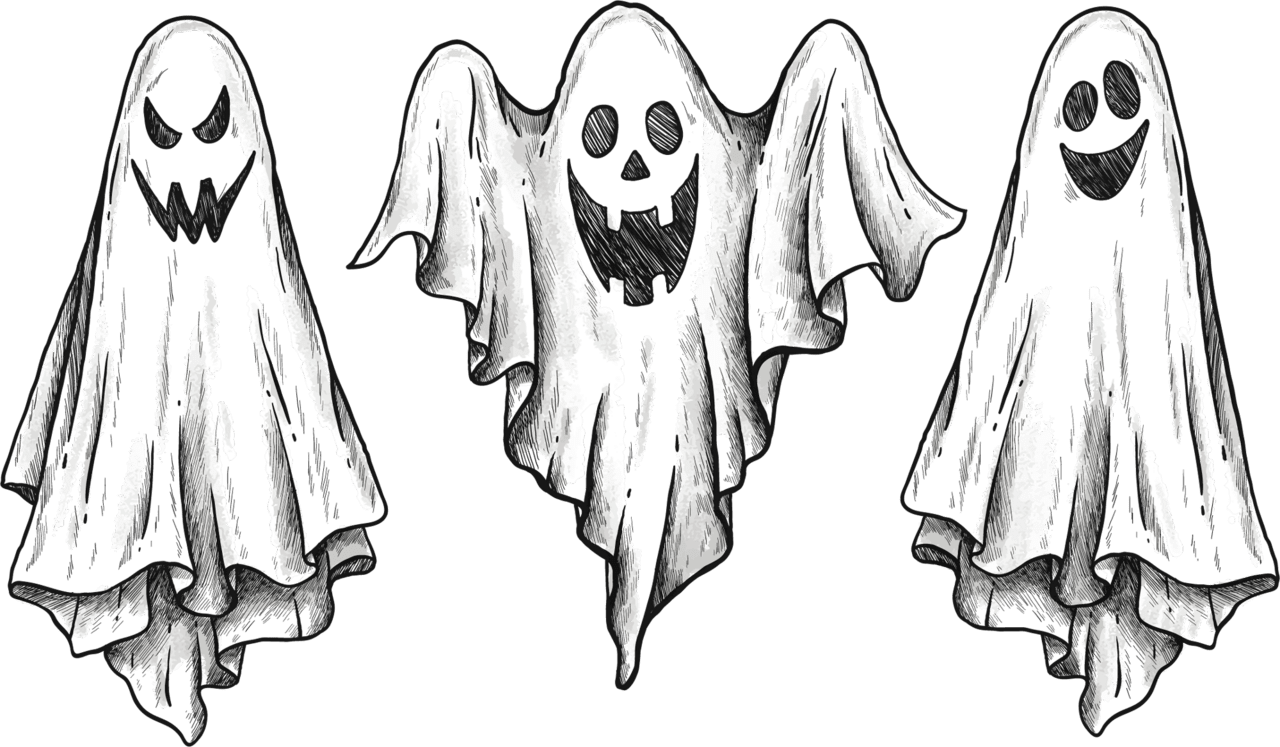 Halloween black and white vector scary ghost clipart