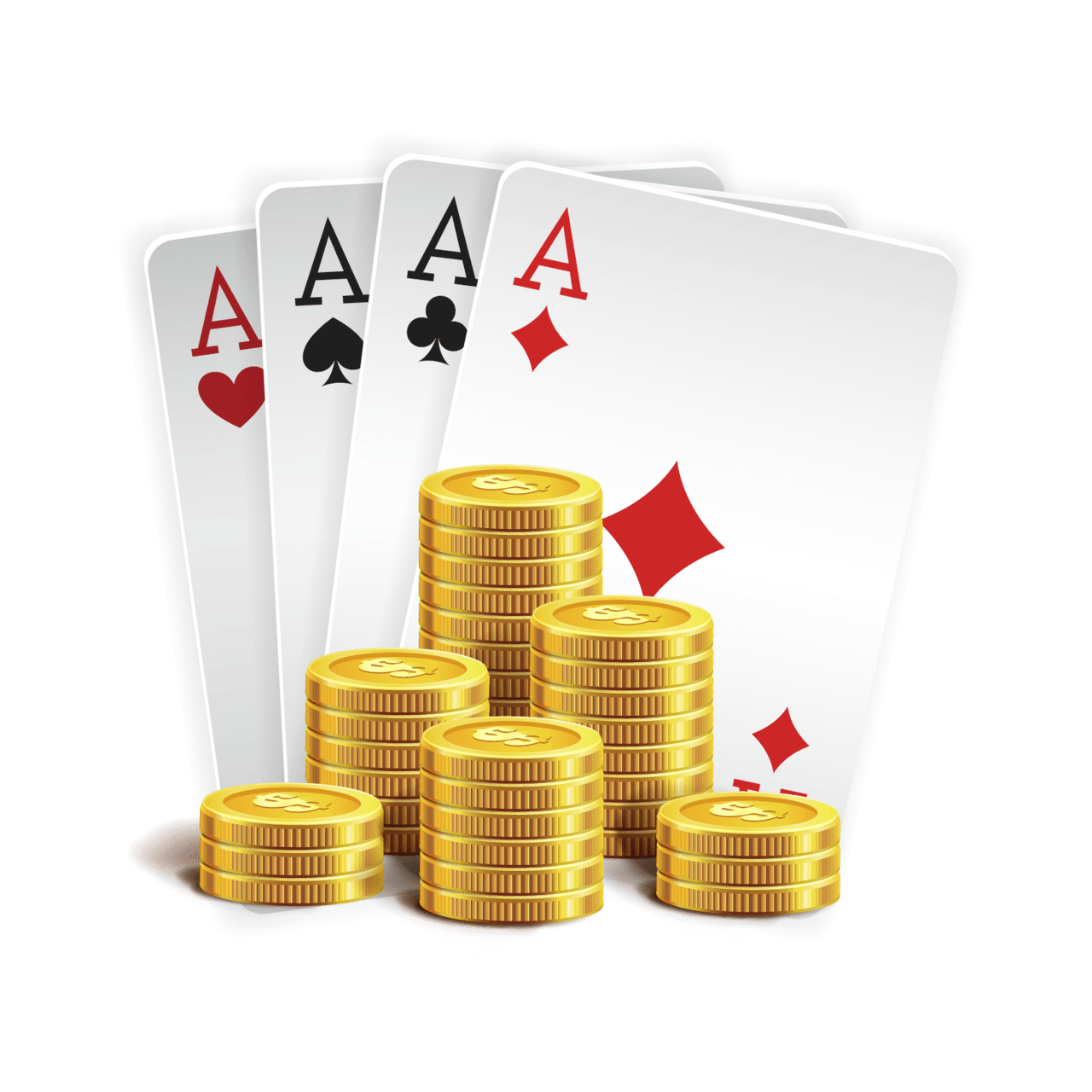 Playing cards and stacks of gold coin clipart vector