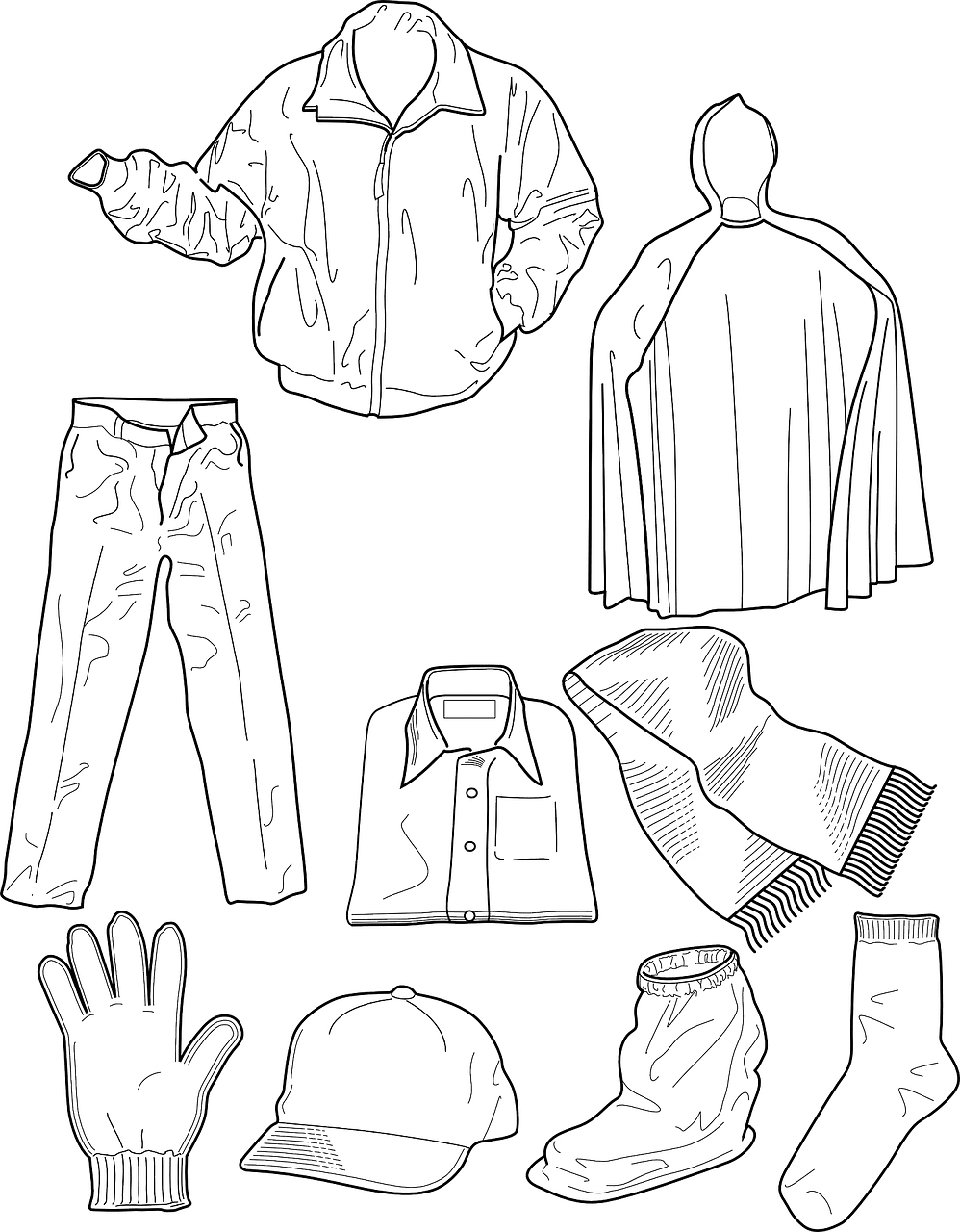 Winter clothing colouring pages clipart free