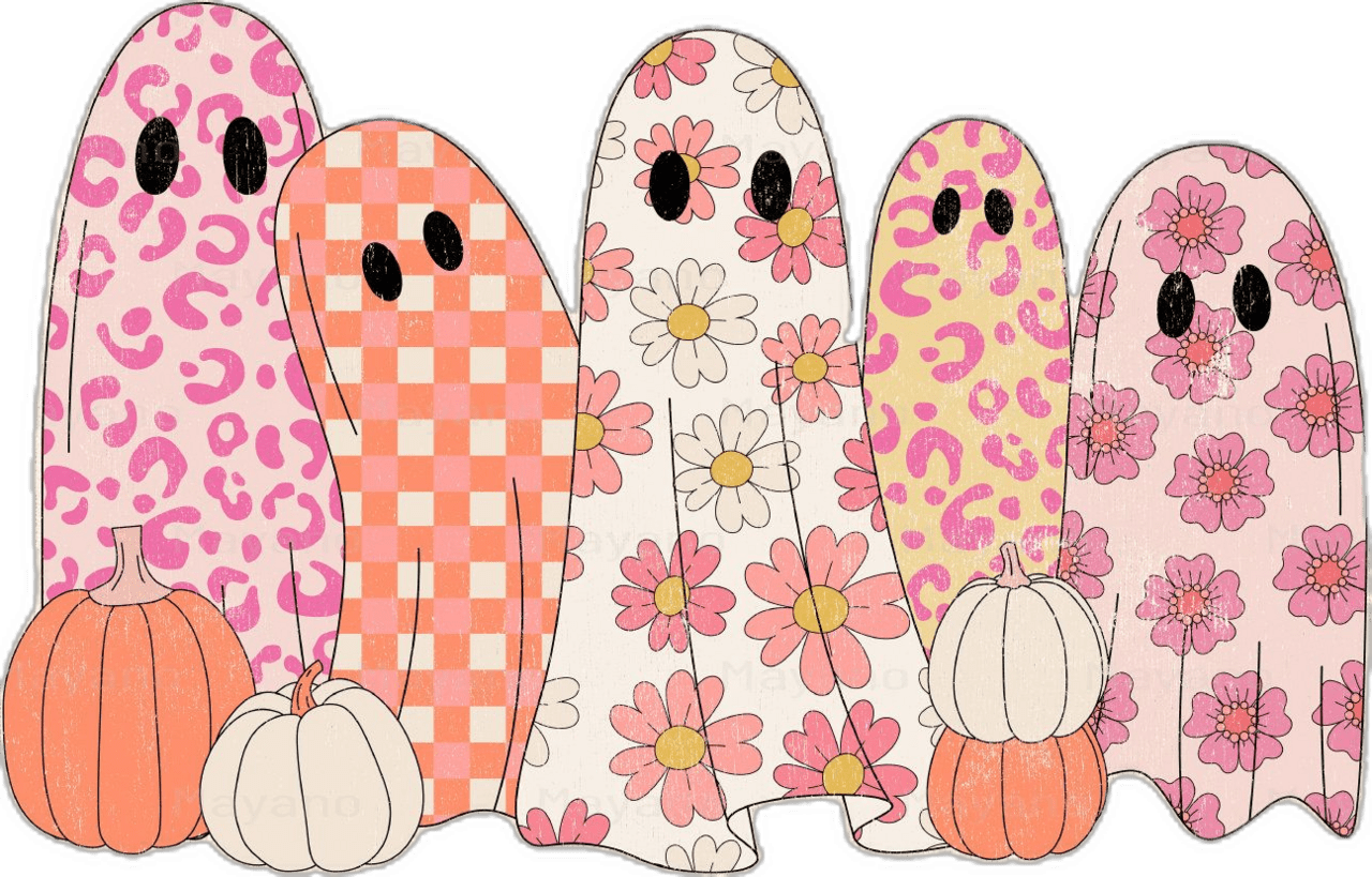 Spooky season cute ghost floral halloween for sublimation or pr digital clipart logo