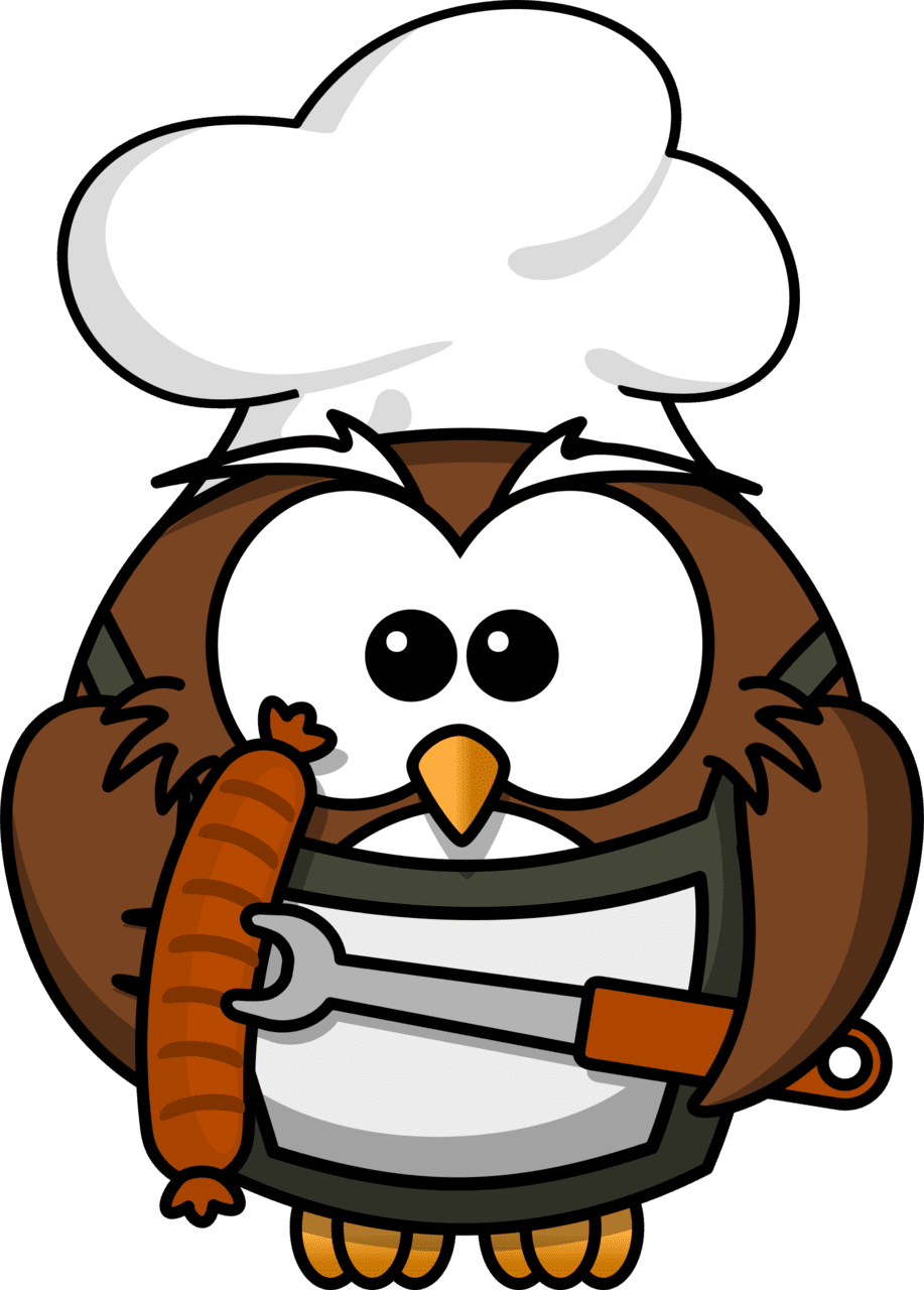 Chef hat owl with sausage clipart vector