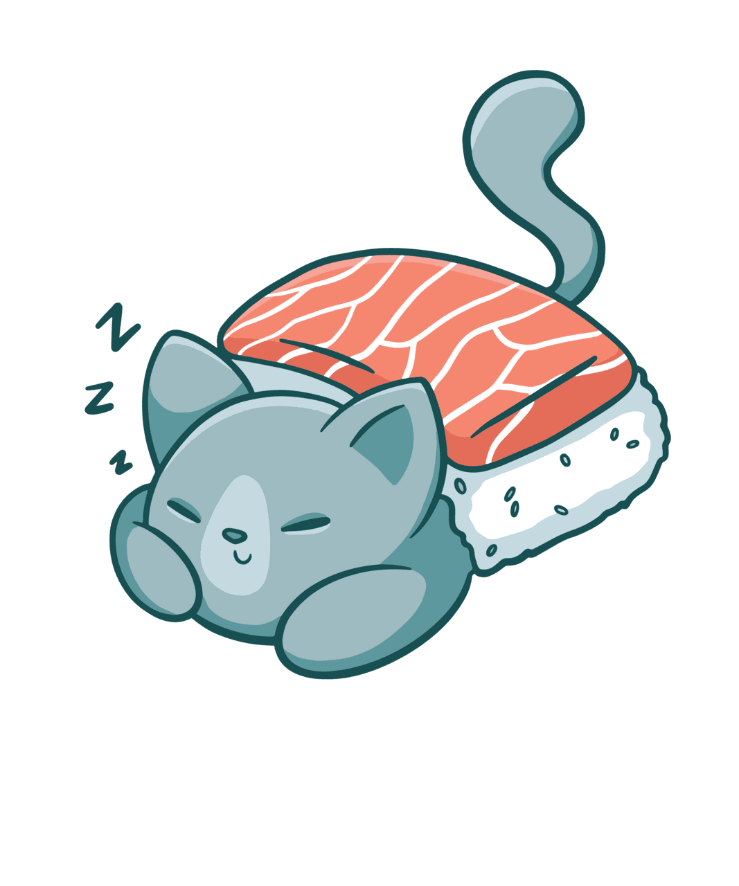 Cute cat sushi design art clipart free