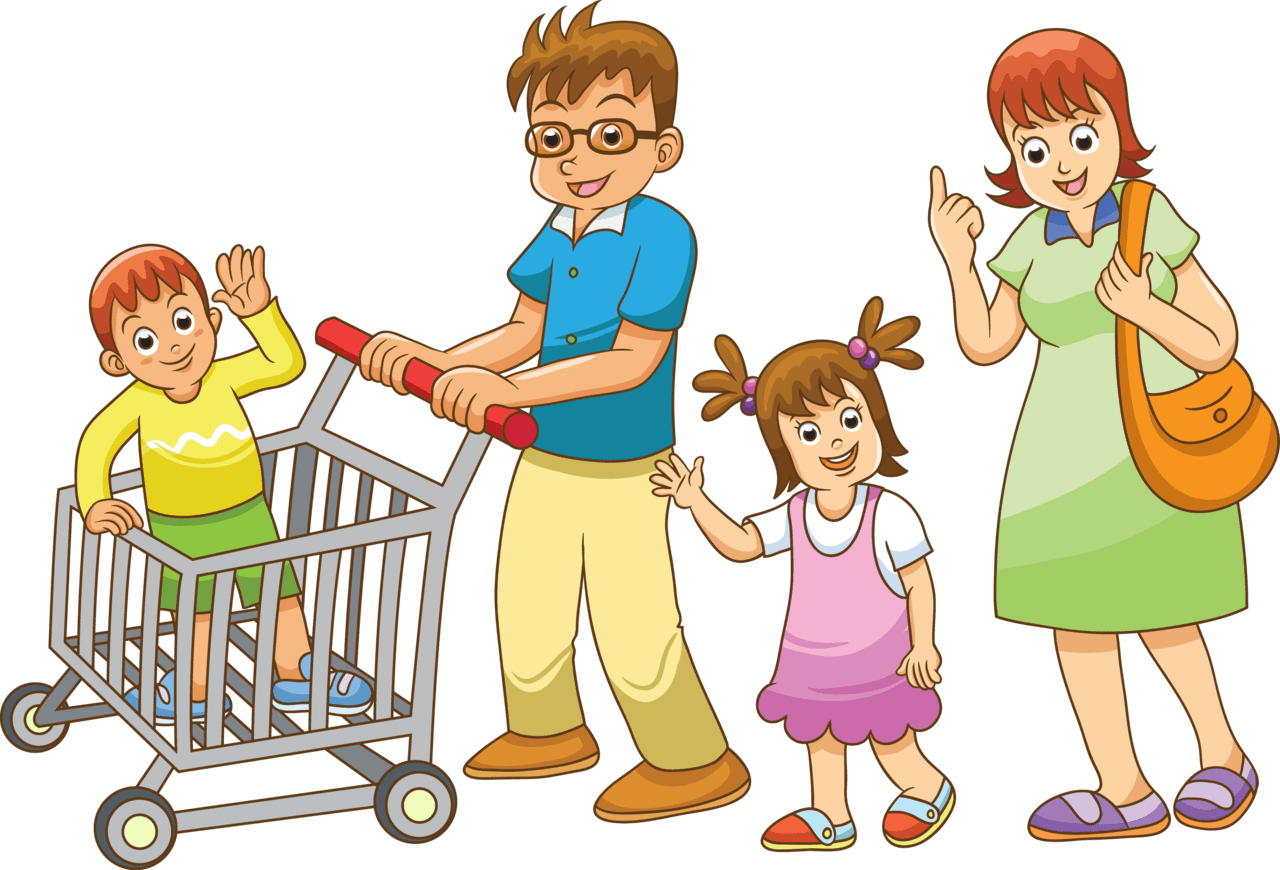 Shopping family together cartoon clipart vector