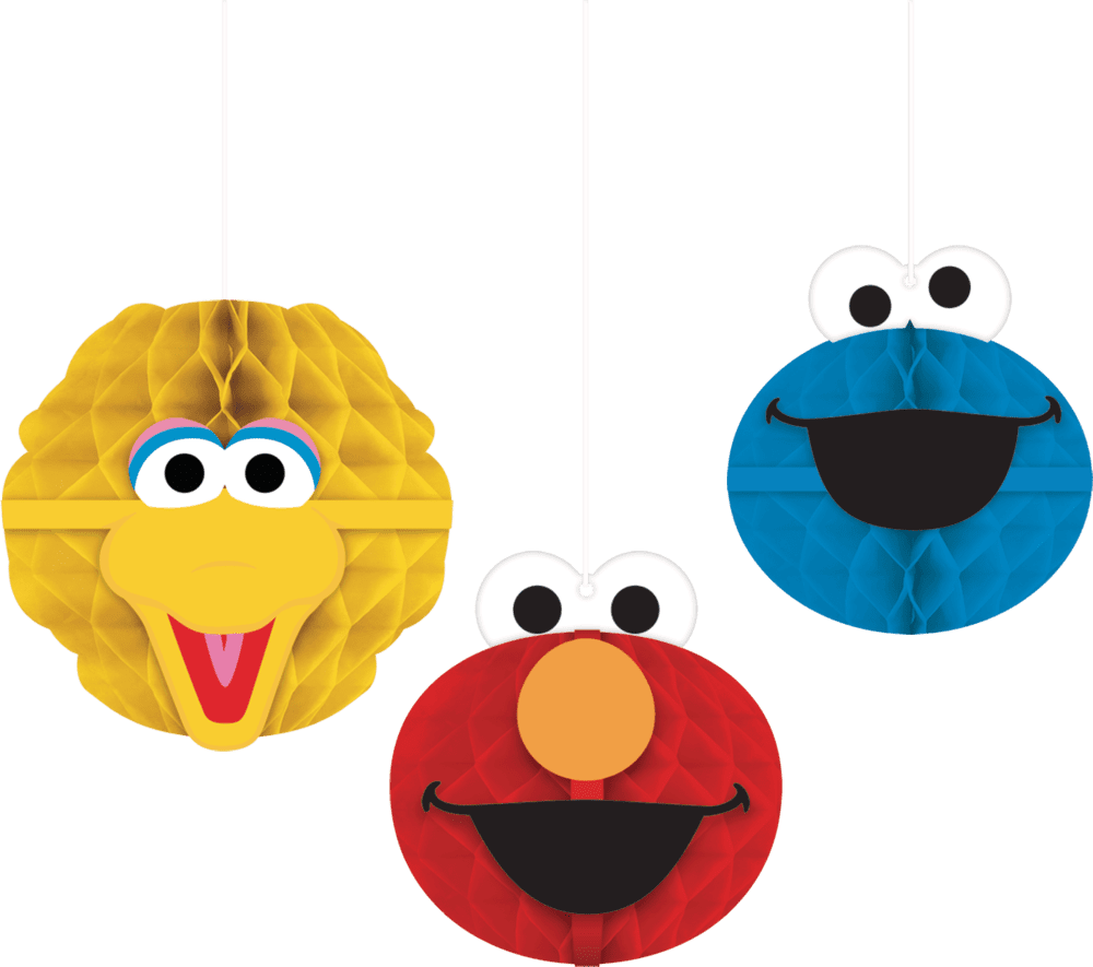 Ame street big bird elmo cookie monster honey hanging decorations yellow red blue in pk for birthday party canadian tire clipart photo