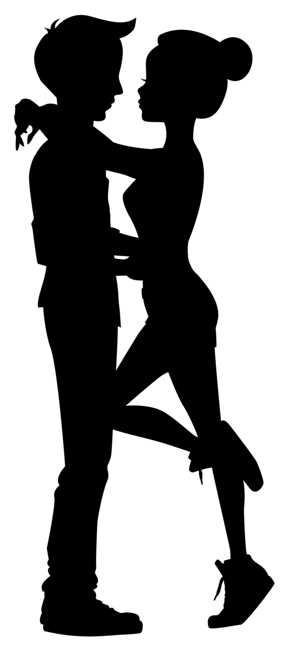 Hugging cute couple silhouettes clipart image