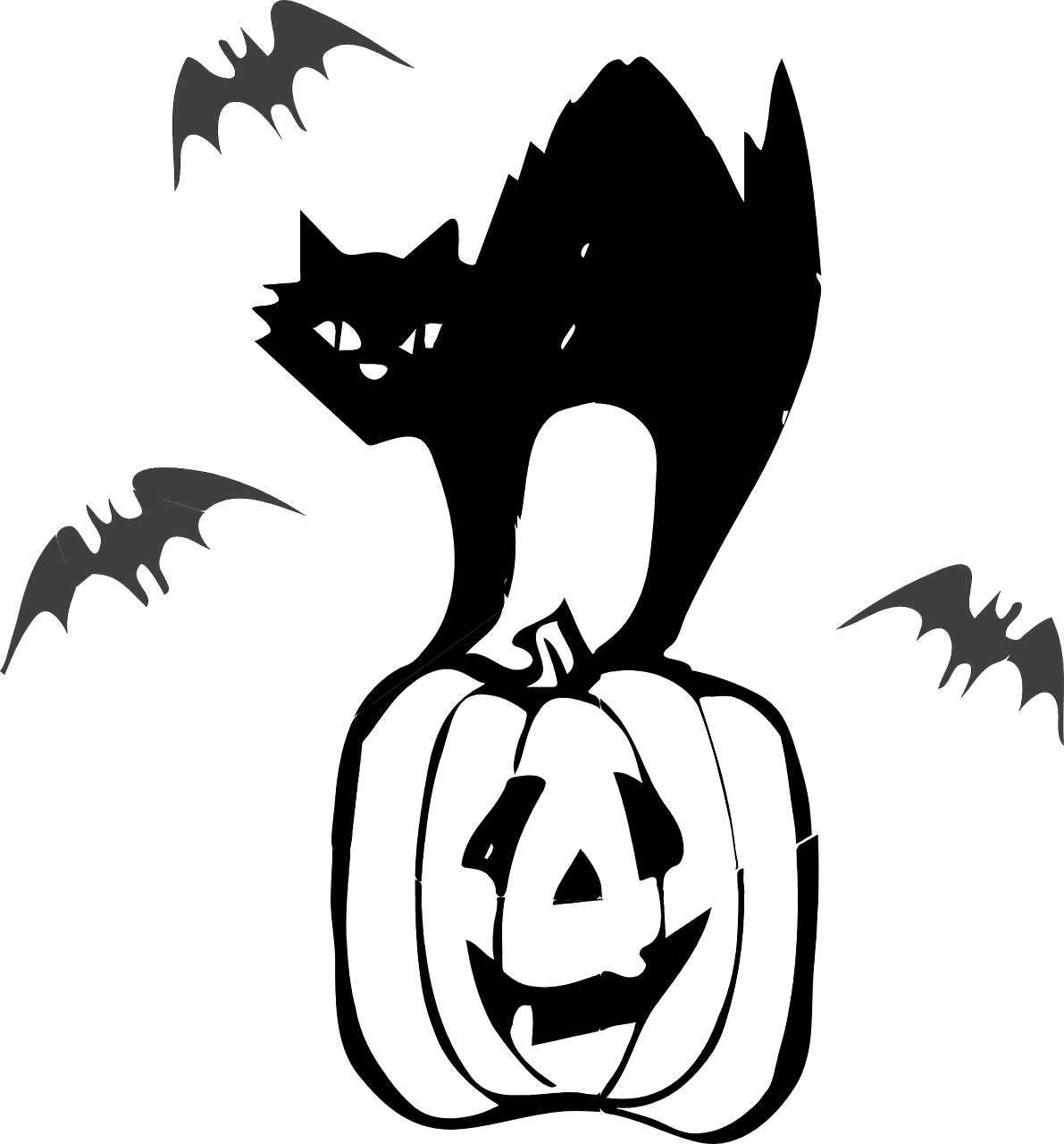 Halloween black and white jack lantern cat pumpkin vector graphic clipart