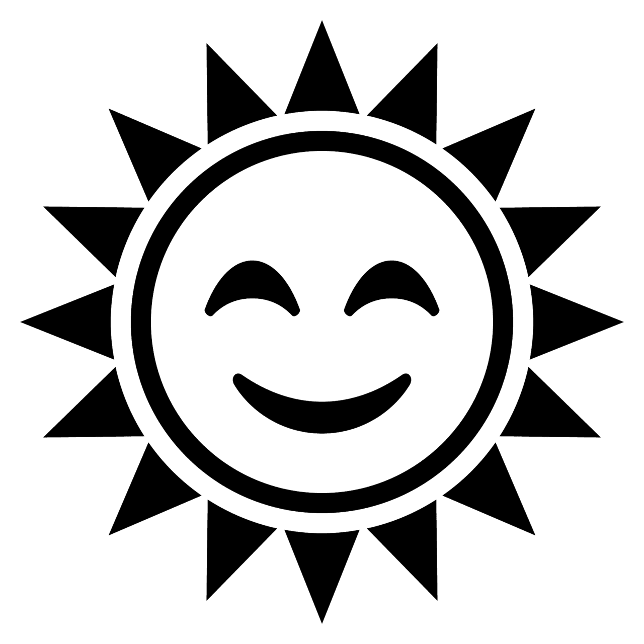 Sun black and white with face vector emoji clipart