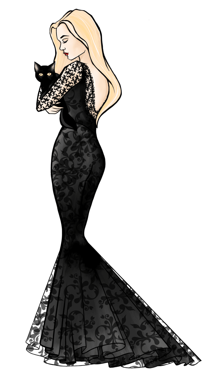 Halloween glamour clipart fashion graphics hand drawn girl black dress etsy vector