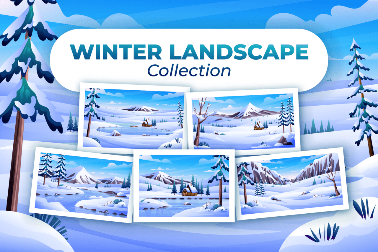 Snowfall winter landscape collection graphic by yg studio creative fabrica clipart picture