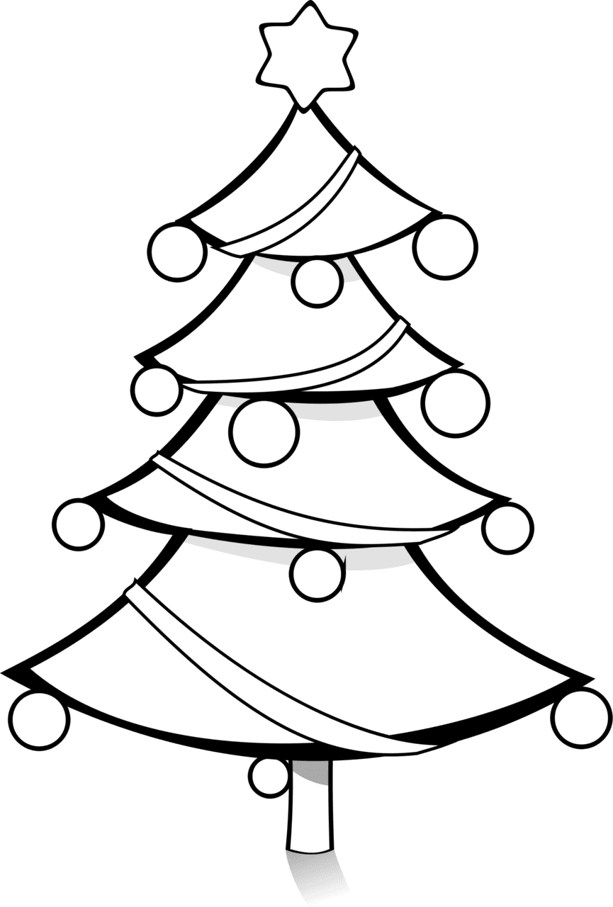 Christmas tree black and white coloring page clipart background