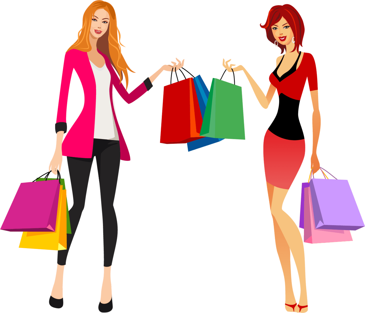 Shopping fashion clipart girls vector