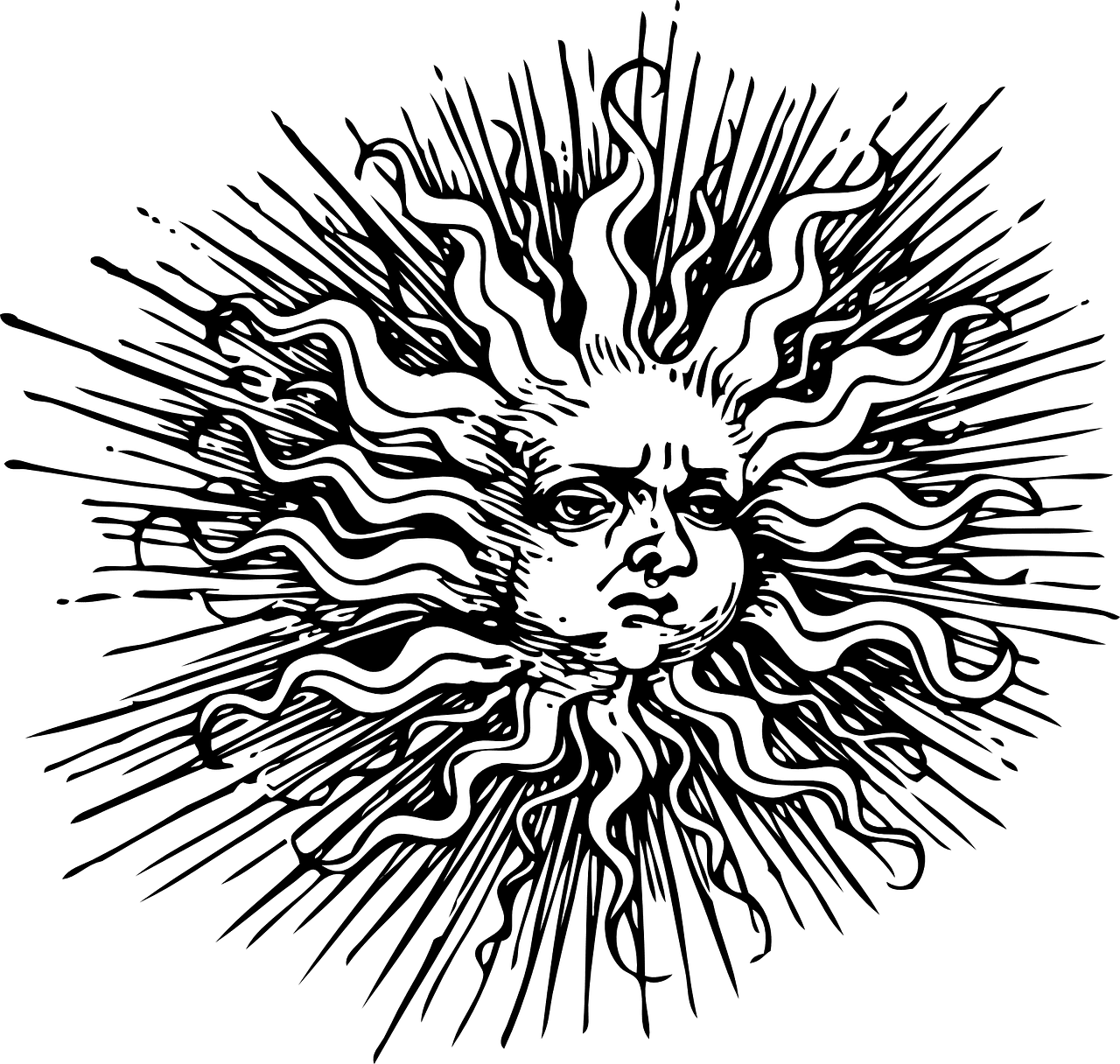 Sun black and white summer solstice vector graphic clipart