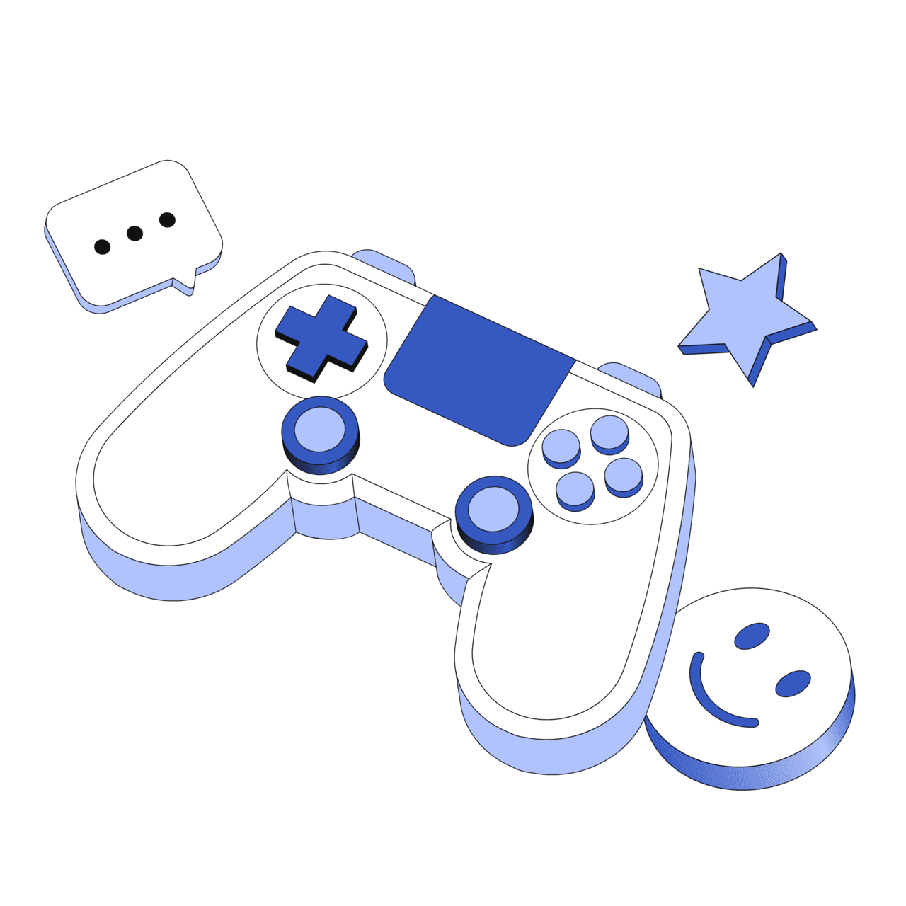 Video game gamepad and smiley face speech bubble star around it clipart transparent