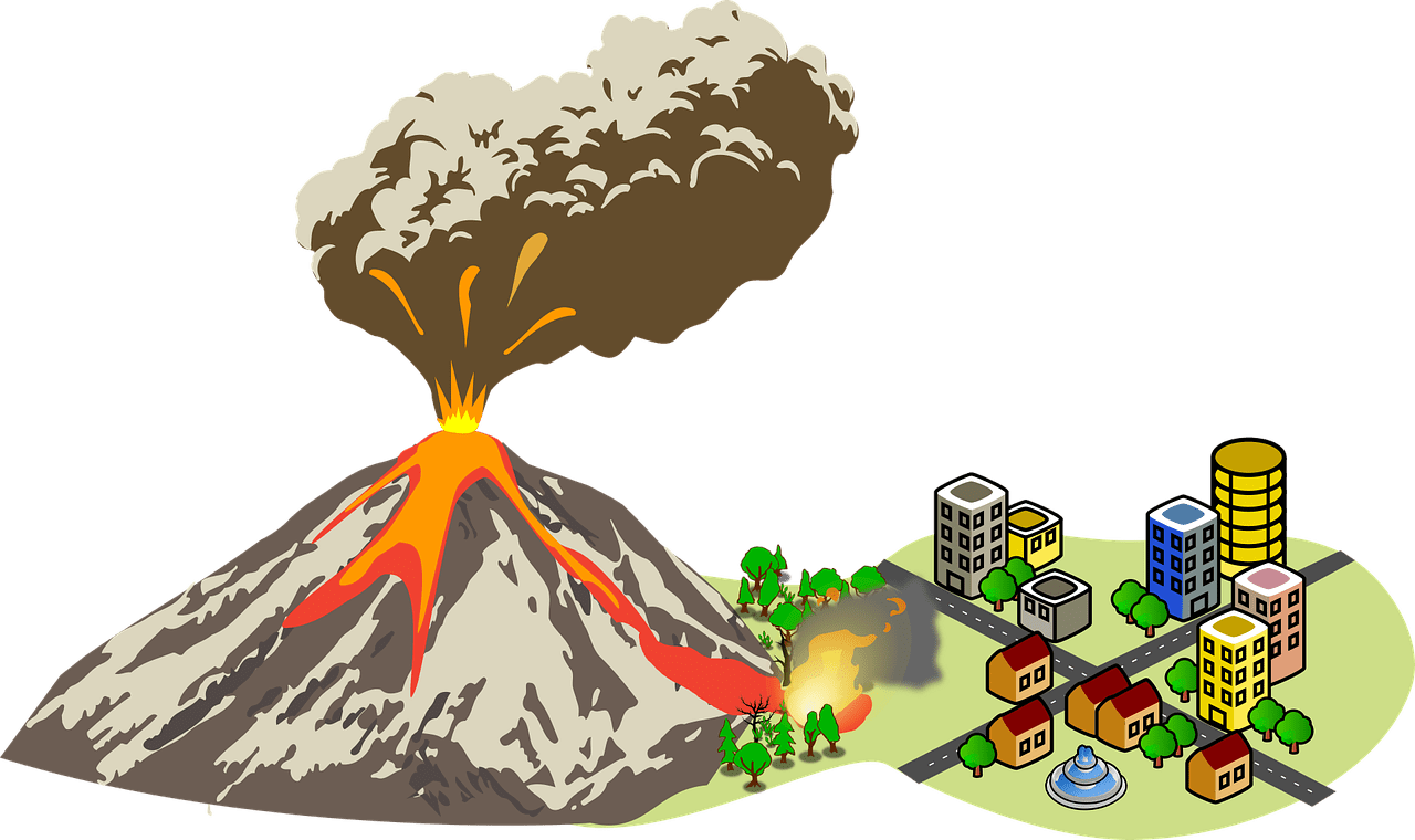 Emergency disaster volcano vector graphic clipart