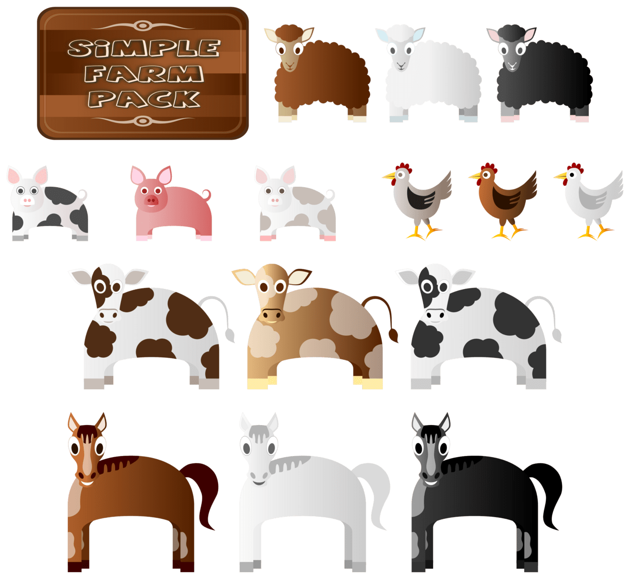 Simple farm animals clipart background
