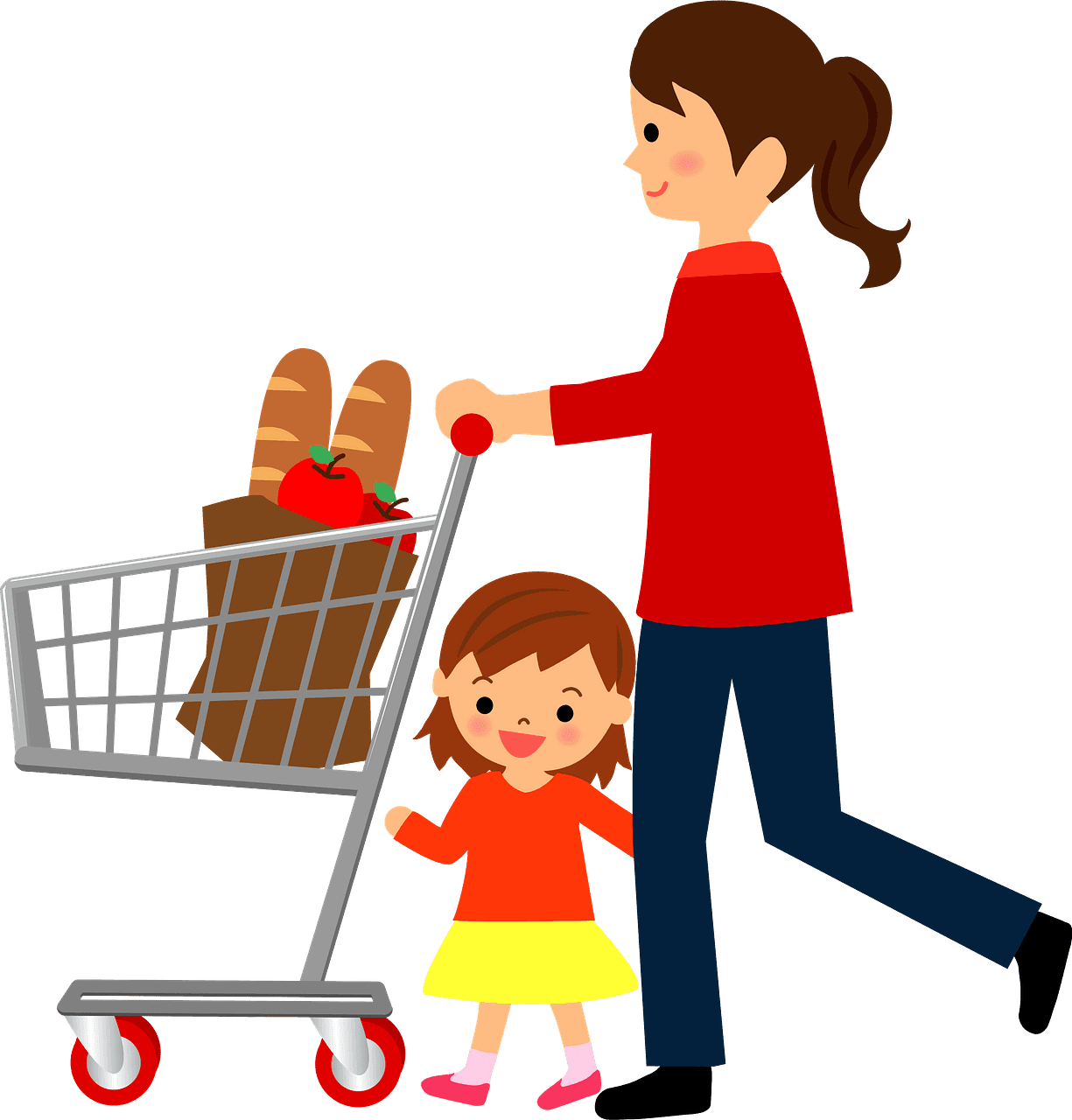 Mother and daughter are shopping vector clipart images