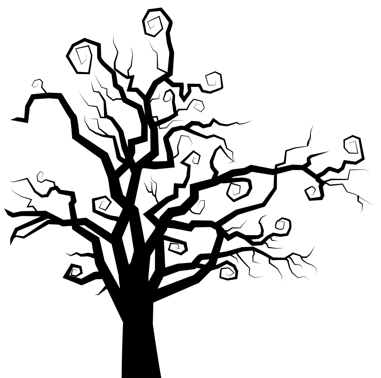 Halloween black and white spooky tree silhouette clipart image