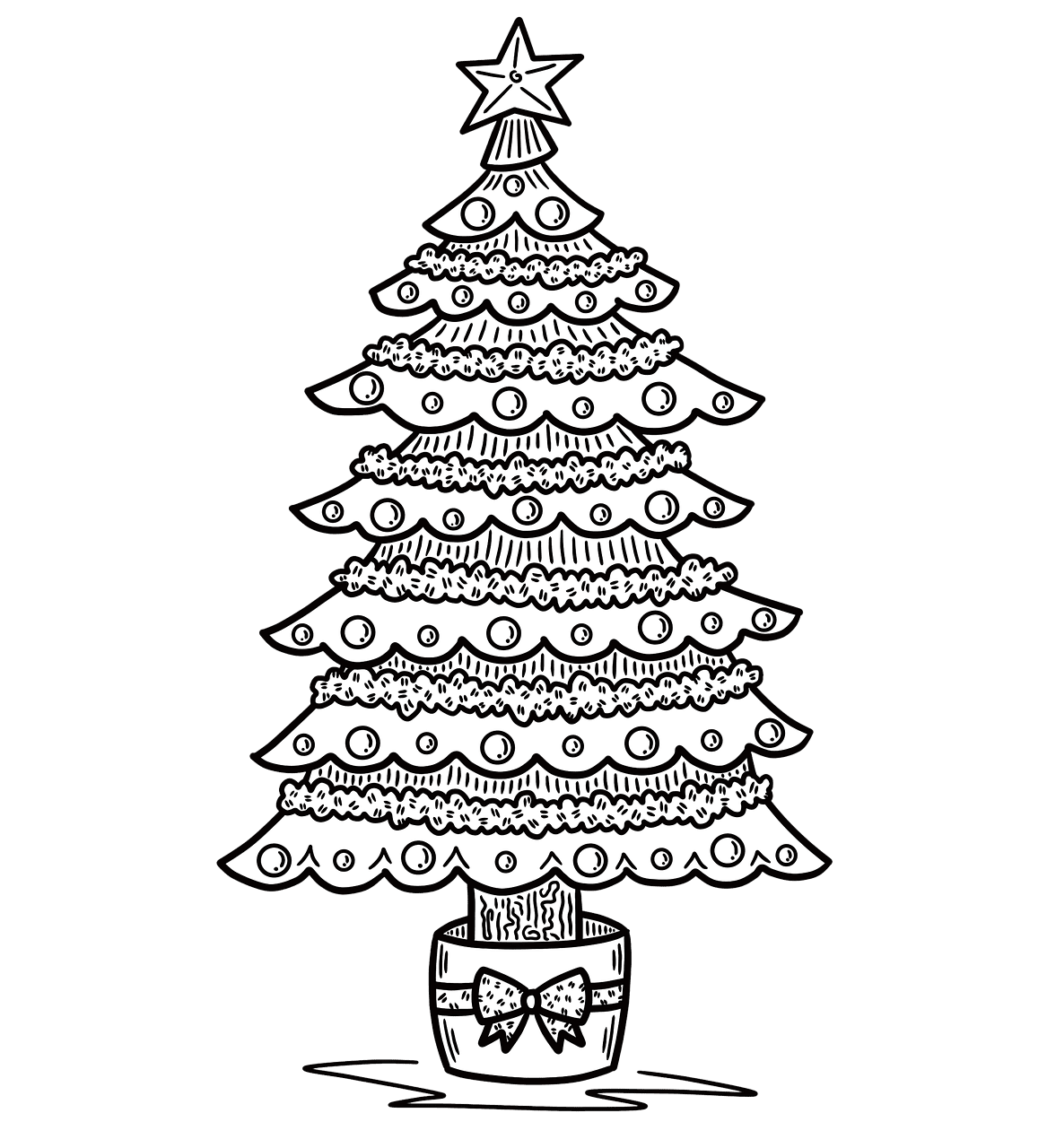 Christmas tree black and white decorations ornaments traditions image clipart