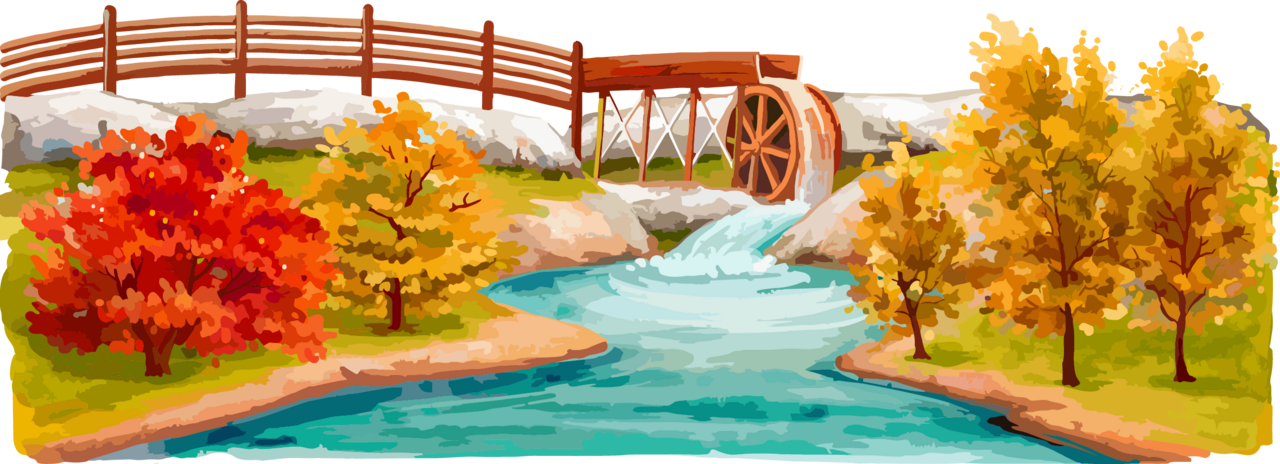 River fall creek painting bottom border clipart image