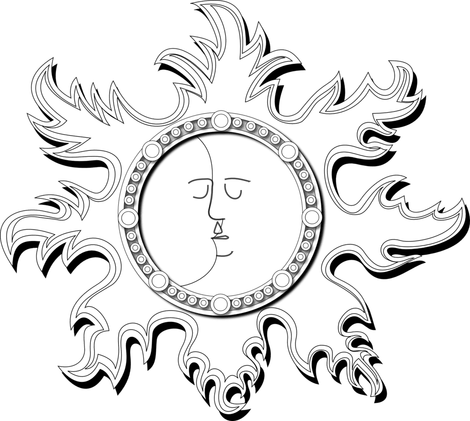 Sun black and white clipart image moon outline id