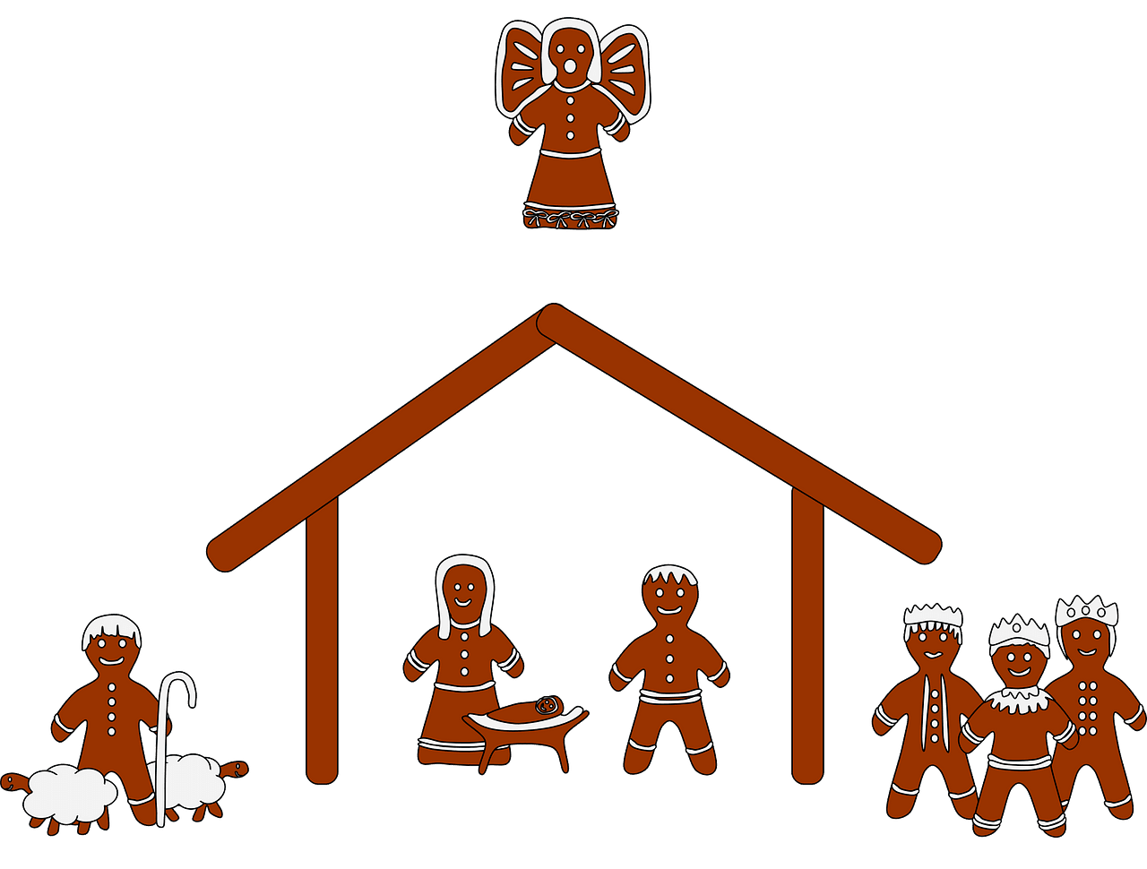 Gingerbread nativity scene vector clipart images